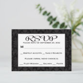 Schwarz-Grau-UAWG Damask Blumenzehen / Party RSVP Karte (Stehend Vorderseite)