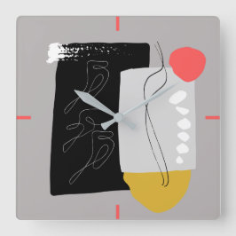 Schwarz, Grau und abstrakte Farbformen Quadratische Wanduhr