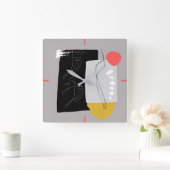 Schwarz, Grau und abstrakte Farbformen Quadratische Wanduhr (Zuhause)