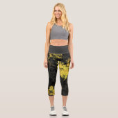 Schwarz, grau und gelb capri leggings (Vorderseite)