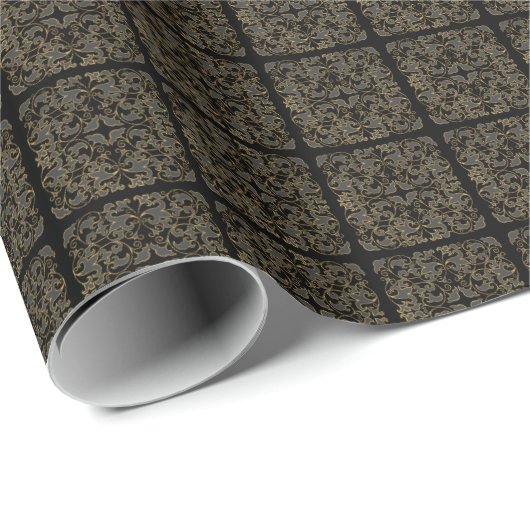 Schwarz, Grau und Gold Geschenkpapier (Rolleneckpunkt)