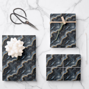 Schwarz-, Grau- und Goldmarmor Geschenkpapier Set