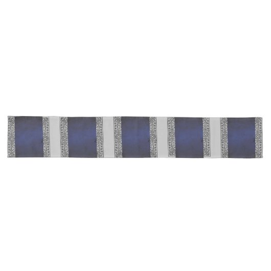 Schwarz, Grau und Metallic Blue Table Runner Großer Tischläufer (Horizontal)