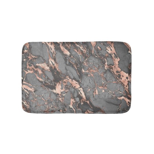 Schwarz, Grau und Rose Gold Marmormatte Badematte (Vorderseite)