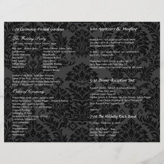 Schwarz-Grau- und Rot-Damast-Foto-Hochzeit (Rückseite)