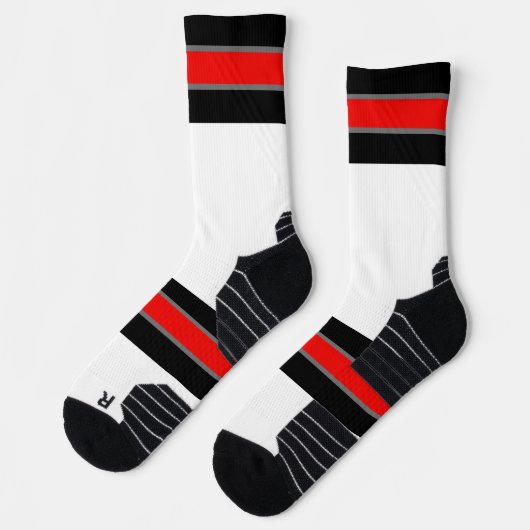 Schwarz, Grau und Rot gestreift Socken (Links)
