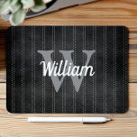 Schwarz-Grau-Vintag Pinstripe-Retro-Monogramm Mousepad<br><div class="desc">Dieses Design zeichnet sich durch ein Vintages pinstripe Muster aus schwarz mit blassgrauen Streifen aus. Personalisieren Sie es mit Ihrem Monogramm Initial in grau und Ihrem Namen in weißem Retro-Skript.</div>