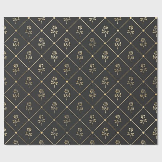 Schwarz-Grau-Vintage Blüte Geschenkpapier (Flach)