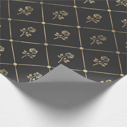 Schwarz-Grau-Vintage Blüte Geschenkpapier (Ecke)