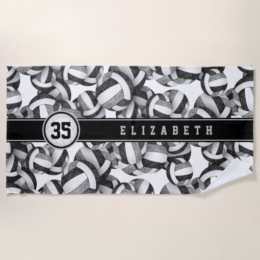 Schwarz-Grau-Volleyball-Muster ihren individuelle  Strandtuch (Vorderseite)