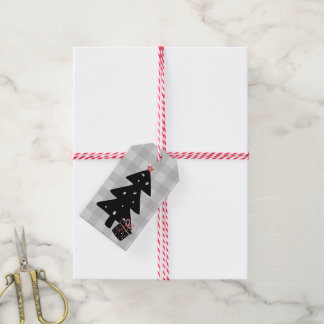 Schwarz-Grau-Weihnachtsbaum-Geschenk-Tag Geschenkanhänger