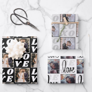 Schwarz-Grau-Weihnachtsschattierungen Foto 3 Gesch Geschenkpapier Set