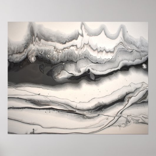 Schwarz-Grau-Weiß-Abstrakte Fluid Art Poster (Vorne)