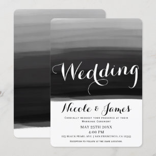 Schwarz Grau Weiß Aquarell Moderne Glamour-Hochzei Einladung