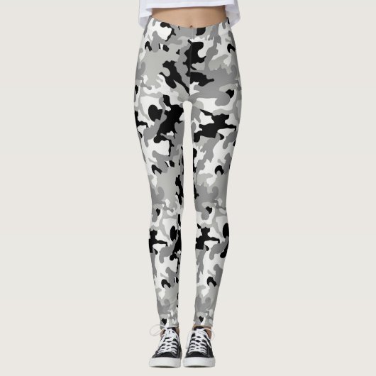 Schwarz-Grau-Weiß-Camouflage - Legierung Leggings (Vorderseite)