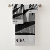 Schwarz-Grau-Weiß-Muster für geometrische Blätter Badhandtuch Set (Insitu)