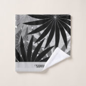 Schwarz-Grau-Weiß-Muster für geometrische Blätter Badhandtuch Set (Waschlappen)