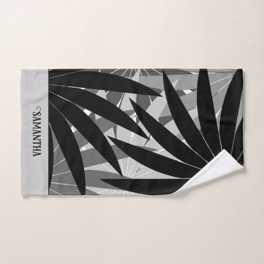 Schwarz-Grau-Weiß-Muster für geometrische Blätter Badhandtuch Set (Handtuch)