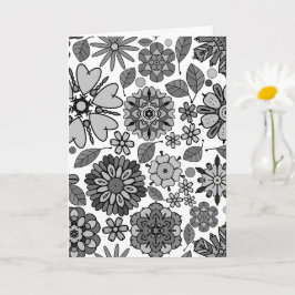 Schwarz Grau Weiß Retro Floral Kunst Nahtloses Mus Karte