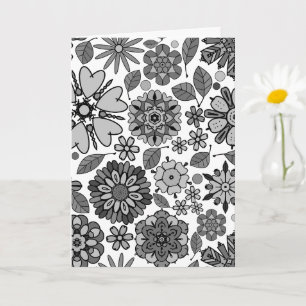 Schwarz Grau Weiß Retro Floral Kunst Nahtloses Mus Karte