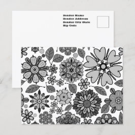 Schwarz Grau Weiß Retro Floral Kunst Nahtloses Mus Postkarte