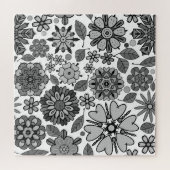 Schwarz Grau Weiß Retro Floral Kunst Nahtloses Mus Puzzle (Horizontal)