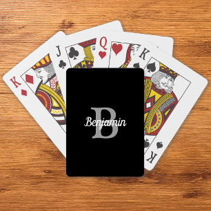Schwarz Grau Weiß Retro Monogramm Personalisiert Spielkarten