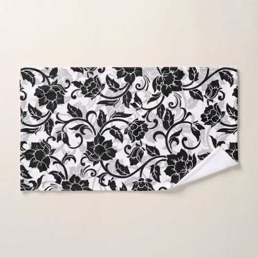 Schwarz-Grau-wirbelnde Blume Badhandtuch Set (Handtuch)
