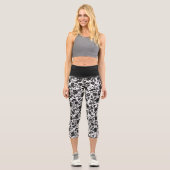 Schwarz-Grau-wirbelnde Blume Capri Leggings (Vorderseite)