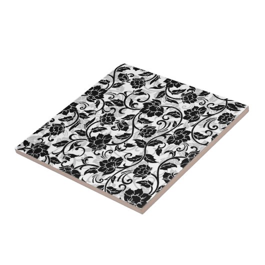 Schwarz-Grau-wirbelnde Blume Fliese (Seite)