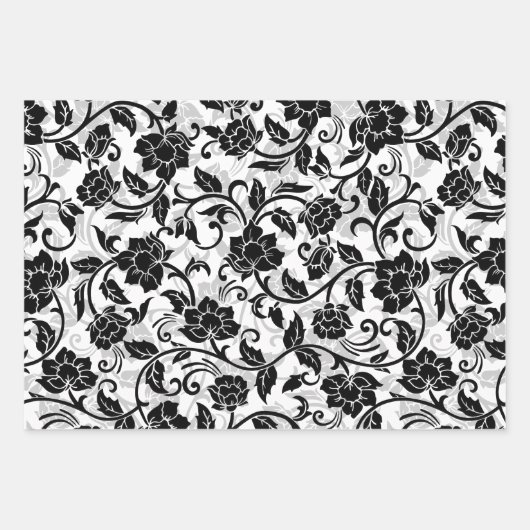 Schwarz-Grau-wirbelnde Blume Geschenkpapier Set (Vorderseite)