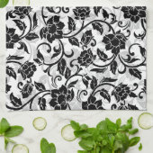 Schwarz-Grau-wirbelnde Blume Geschirrtuch (Gefaltet)