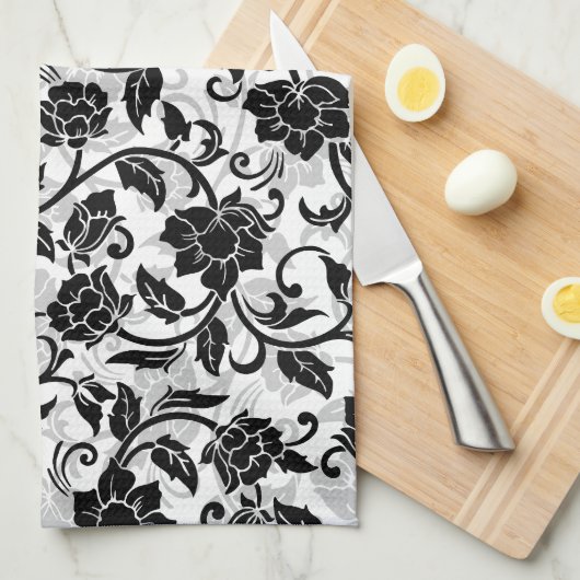 Schwarz-Grau-wirbelnde Blume Geschirrtuch (Viertel Falte)