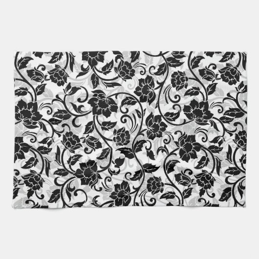 Schwarz-Grau-wirbelnde Blume Geschirrtuch (Horizontal)