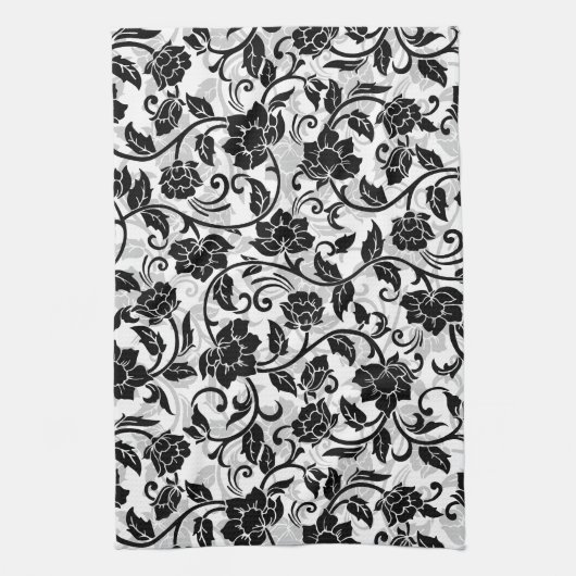 Schwarz-Grau-wirbelnde Blume Geschirrtuch (Vertikal)