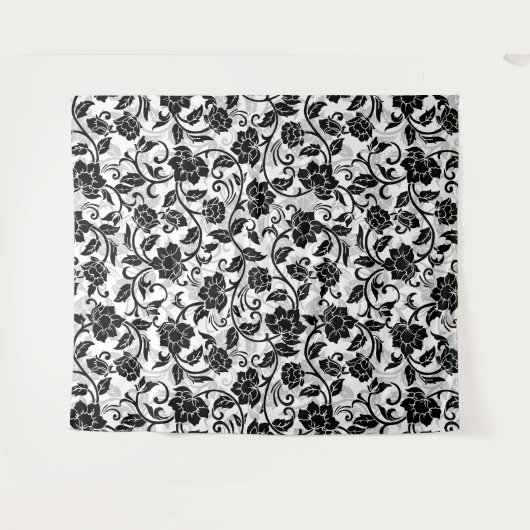 Schwarz-Grau-wirbelnde Blume Wandteppich (Vorderseite (Horizontal))