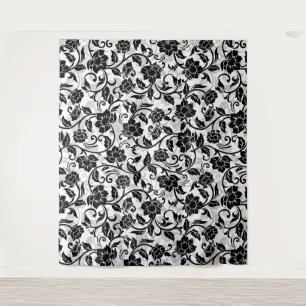 Schwarz-Grau-wirbelnde Blume Wandteppich