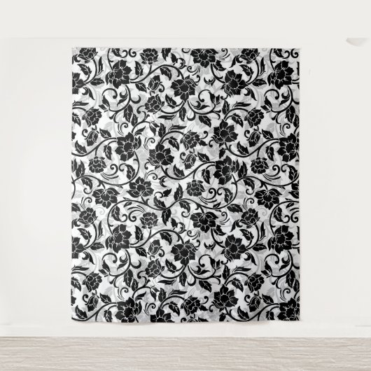 Schwarz-Grau-wirbelnde Blume Wandteppich (Vorderseite)