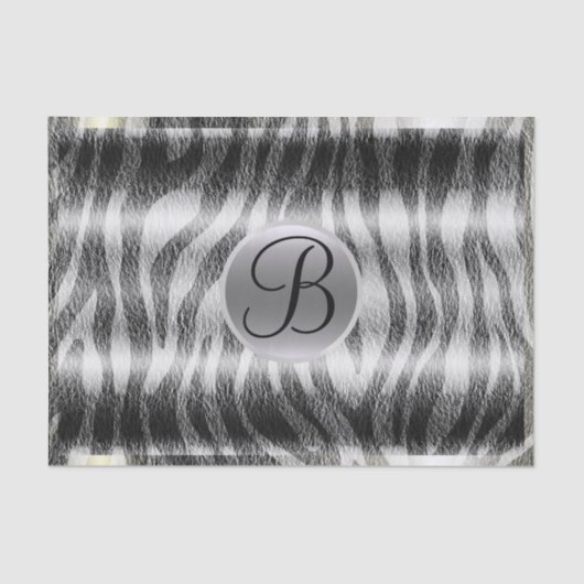 Schwarz-Grau Zebra Print Monogram Letter Initial Seidenpapier (Vorderseite)