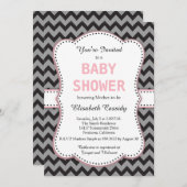 Schwarz/Grau Zickzack, Pink Baby Dusche Einladung (Vorne/Hinten)