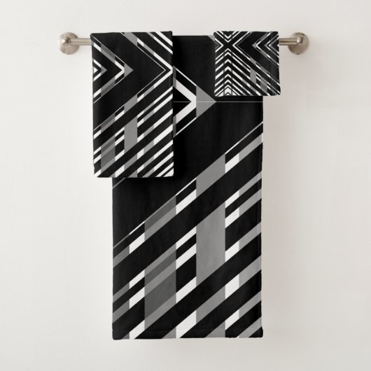 Schwarz-Grau-Zickzack Strichcode gestrichen Badhandtuch Set (Insitu)