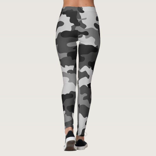 Schwarz, graue Army Tarnung, grafisches Design, 01 Leggings (Rückseite)