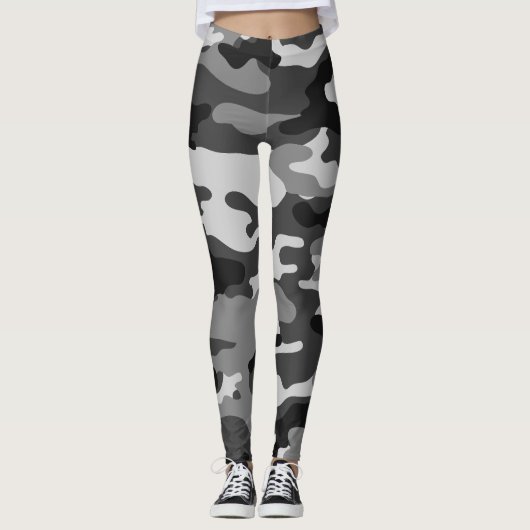 Schwarz, graue Army Tarnung, grafisches Design, 01 Leggings (Vorderseite)