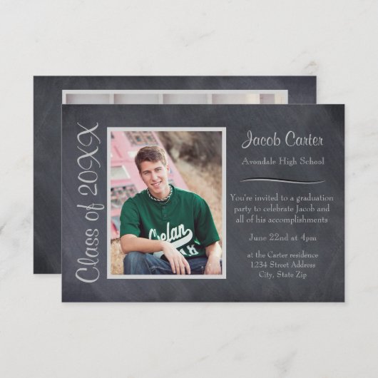 Schwarz/Graue Chalkboard -3x5 Abschluss Ankündigun Einladung (Vorne/Hinten)