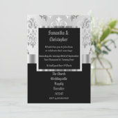 Schwarz-Graue Damast Hochzeitsreise Foto Einladung (Stehend Vorderseite)