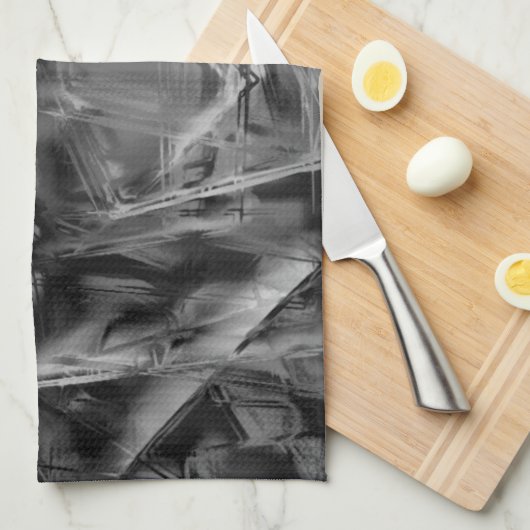 Schwarz-graue Farbquadrate, 'falsche Pinselstriche Geschirrtuch (Viertel Falte)