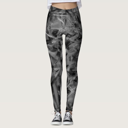 Schwarz-graue Farbquadrate, 'falsche Pinselstriche Leggings (Vorderseite)