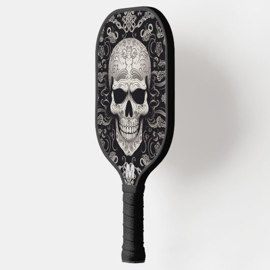 Schwarz-Graue Gothic-Skulptur-Monogramm Pickleball Schläger (Links)