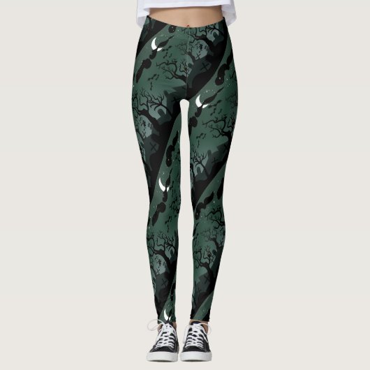 Schwarz-Graue Halloween-Friedhofslandschaft Leggings (Vorderseite)