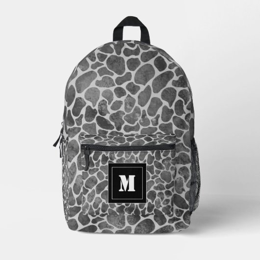 Schwarz-Graue Leopard-Druckmuster Monogramm Bedruckter Rucksack (Vorderseite)